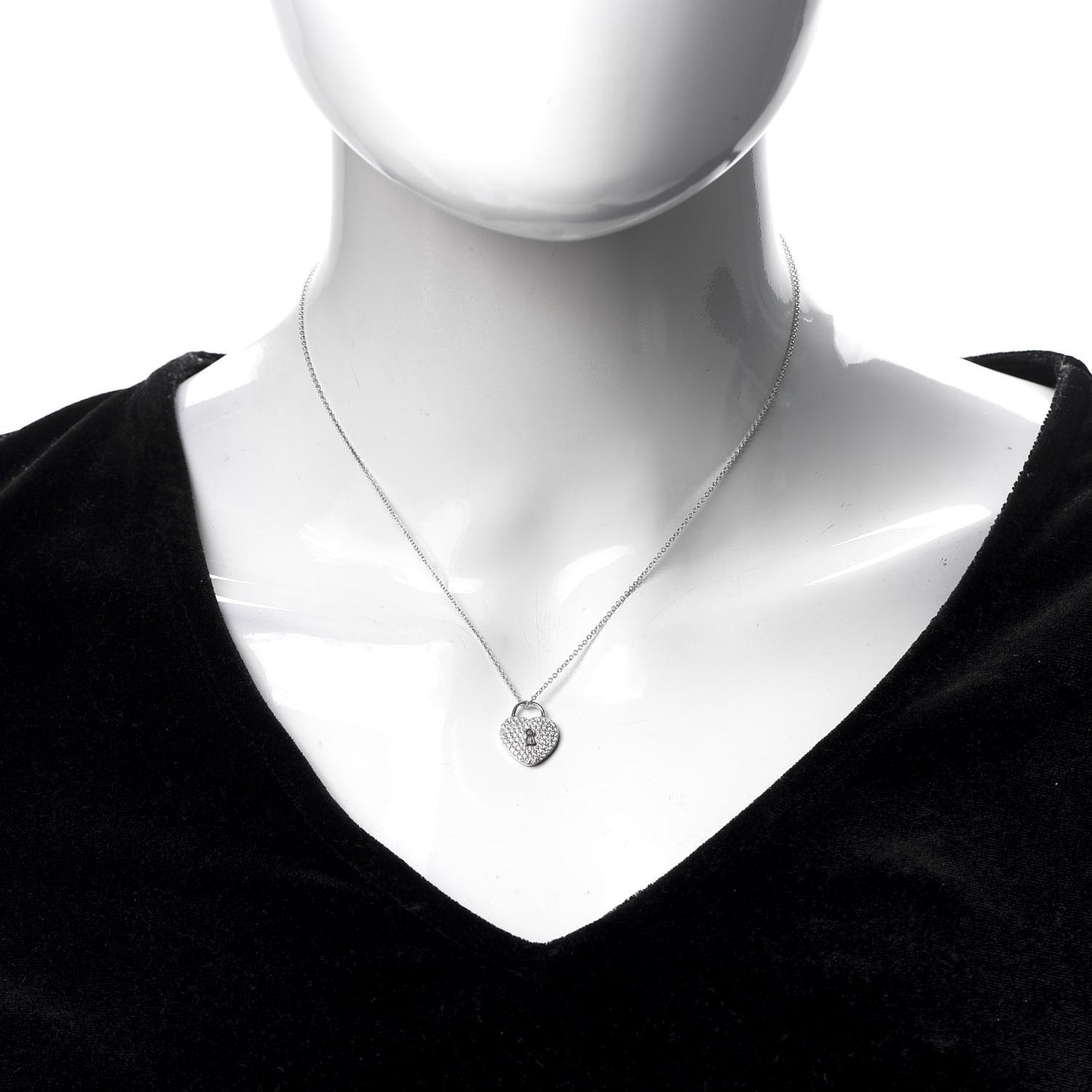Platinum Diamond Small Heart Lock Pendant Necklace