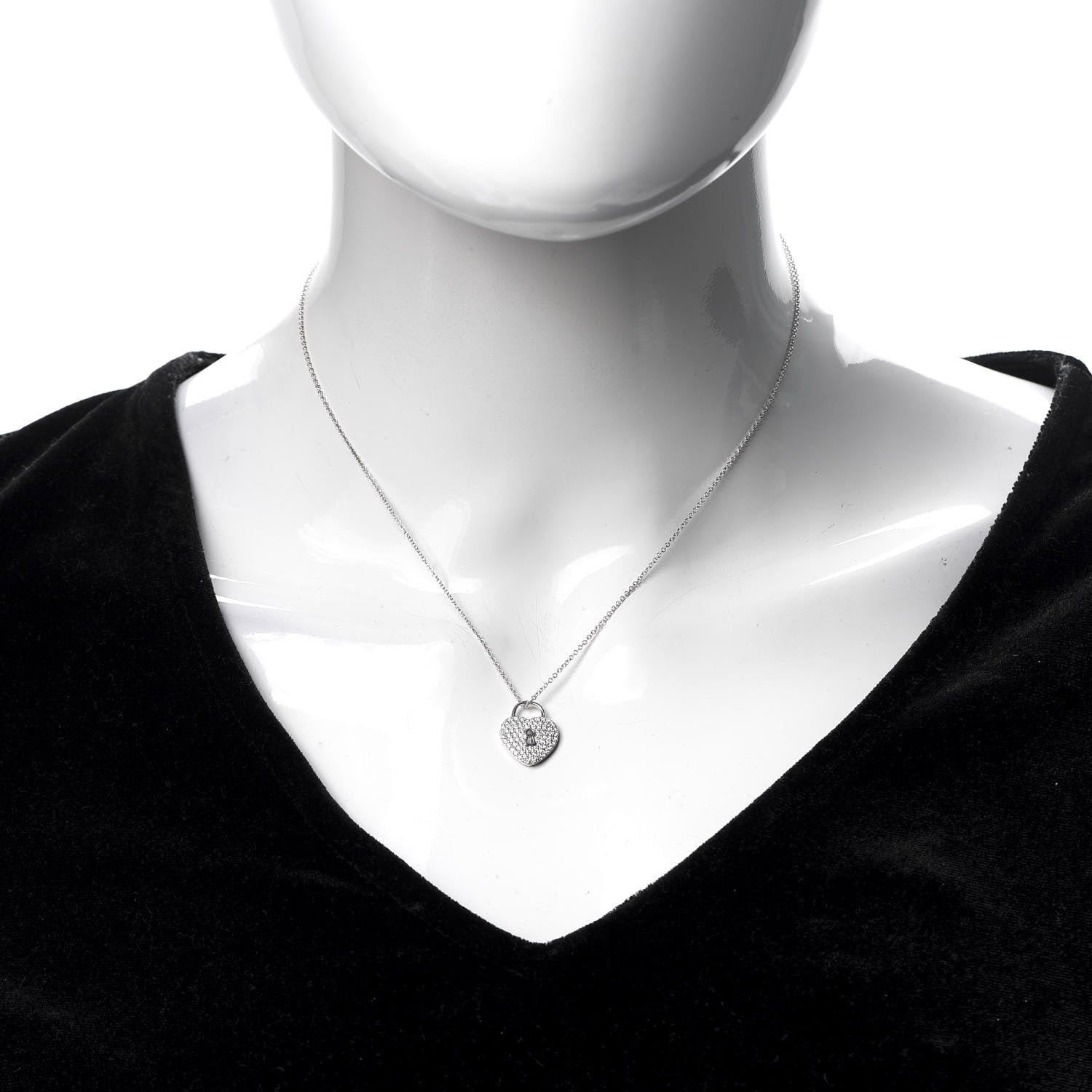 Tiffany Platinum Diamond Small Heart Lock Pendant Necklace 2 of 6