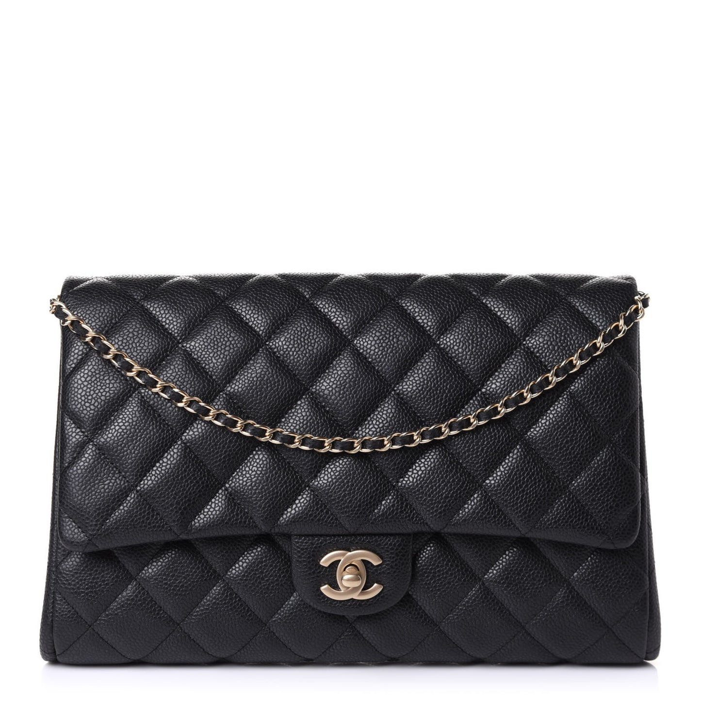 Caviar Quilted Clutch With Chain Flap Black