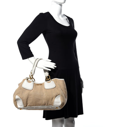Miu Miu Canvas Calfskin Shoulder Bag Naturale 2 of 10
