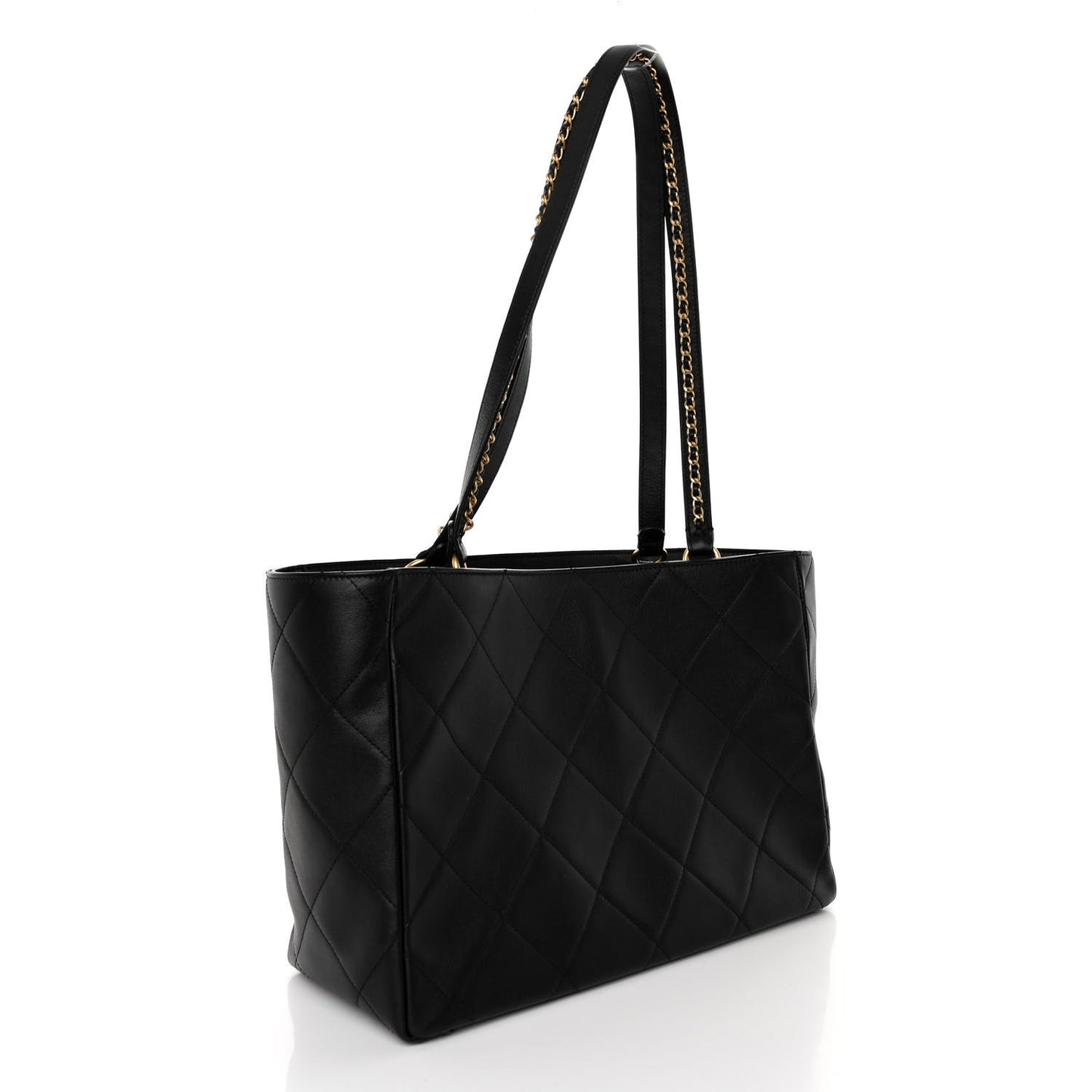 Calfskin Quilted Chain Shopping Tote Black Black