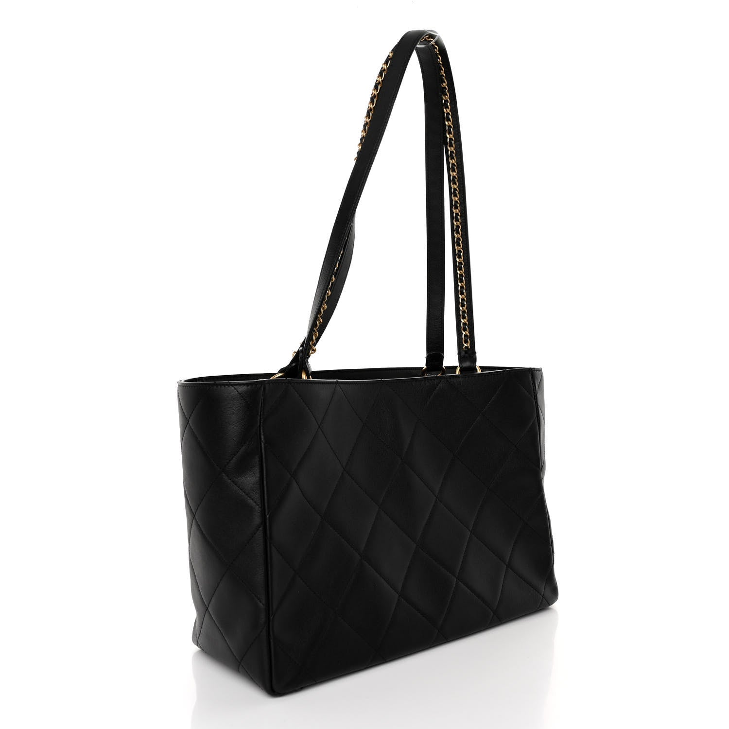 Chanel Calfskin Quilted Chain Shopping Tote Black Black 3 of 9