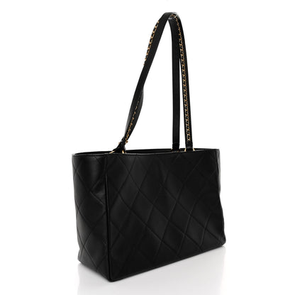 Chanel Calfskin Quilted Chain Shopping Tote Black Black 3 of 9
