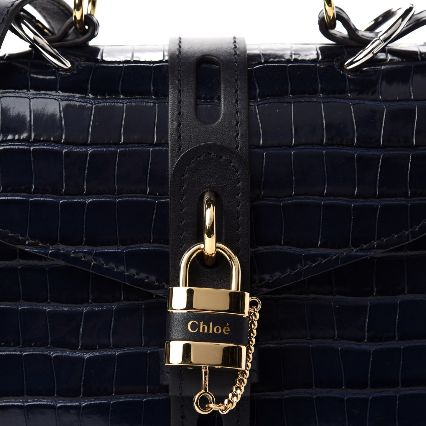 Calfskin Crocodile Embossed Small Aby Day Shoulder Bag Full Blue