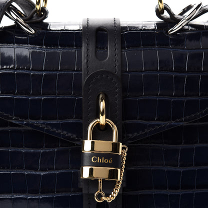Chloe Calfskin Crocodile Embossed Small Aby Day Shoulder Bag Full Blue 10 of 10