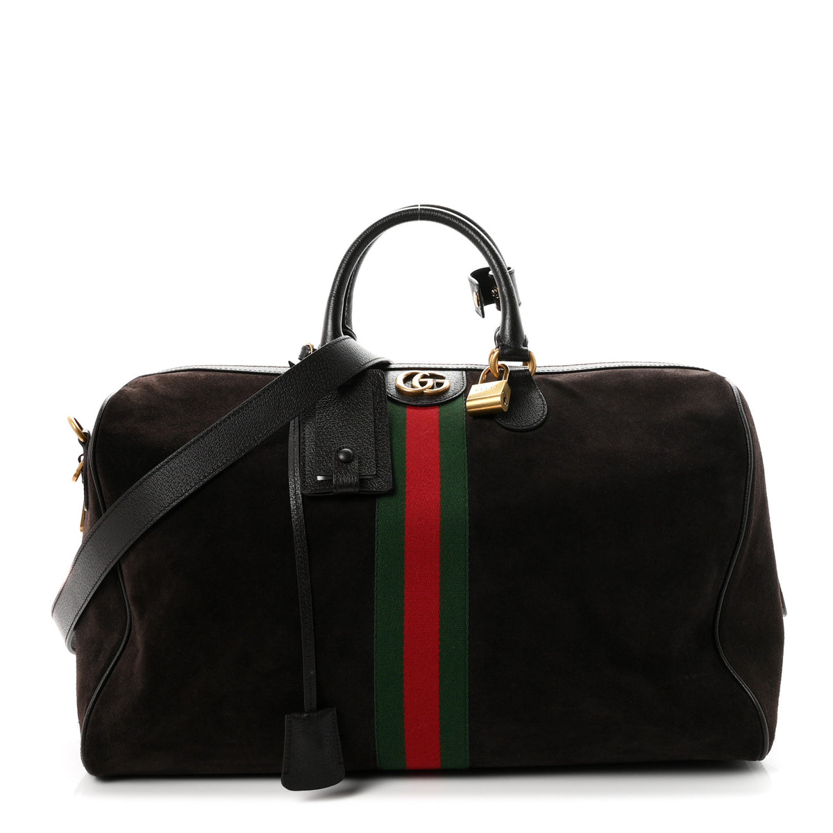Suede Calfskin Web Medium Savoy Duffle Bag  Dark Brown