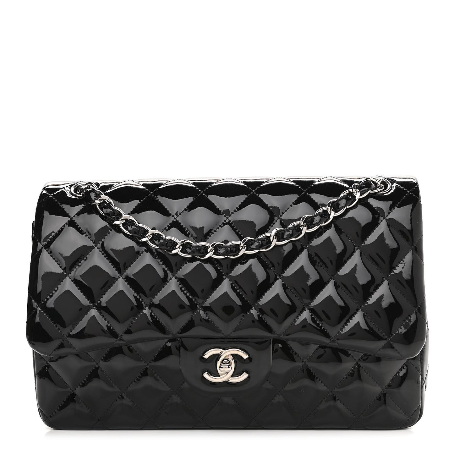 Patent Quilted Jumbo Double Flap Black