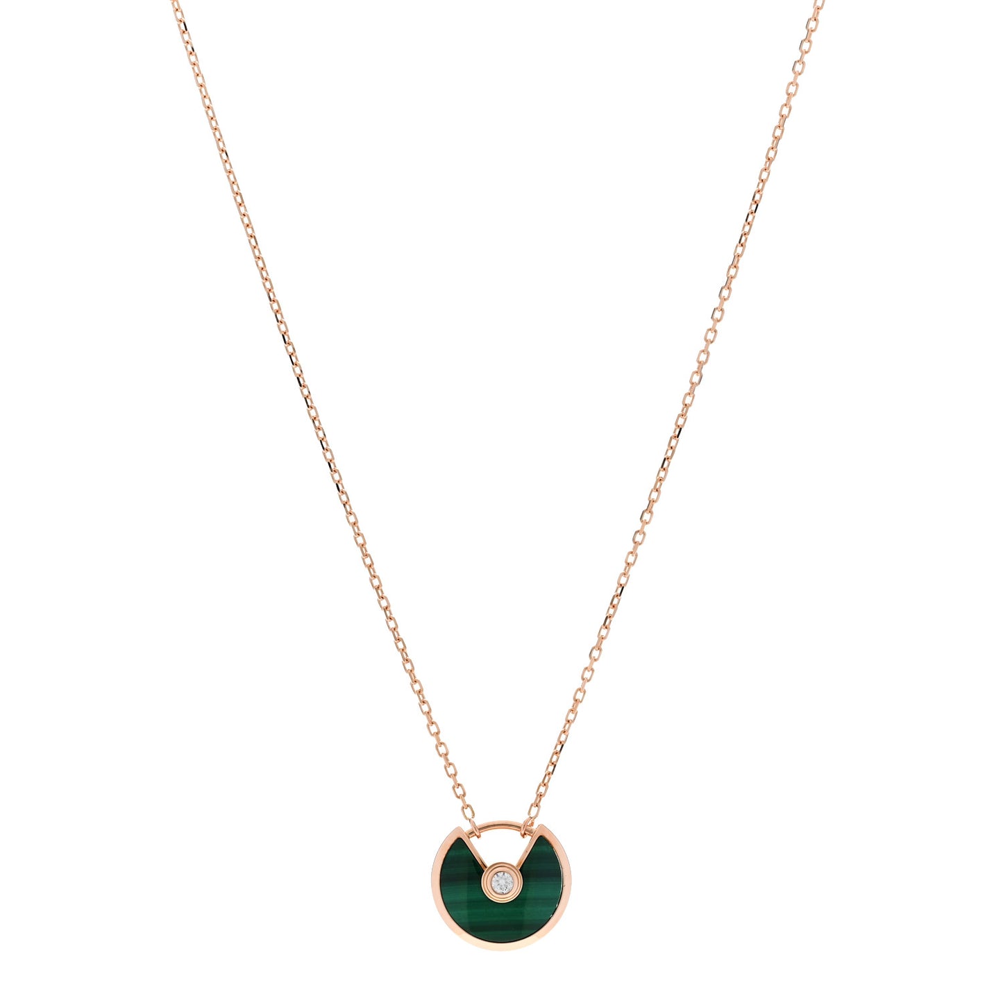 18K Pink Gold Diamond Malachite XS Amulette de Cartier Pendant Necklace