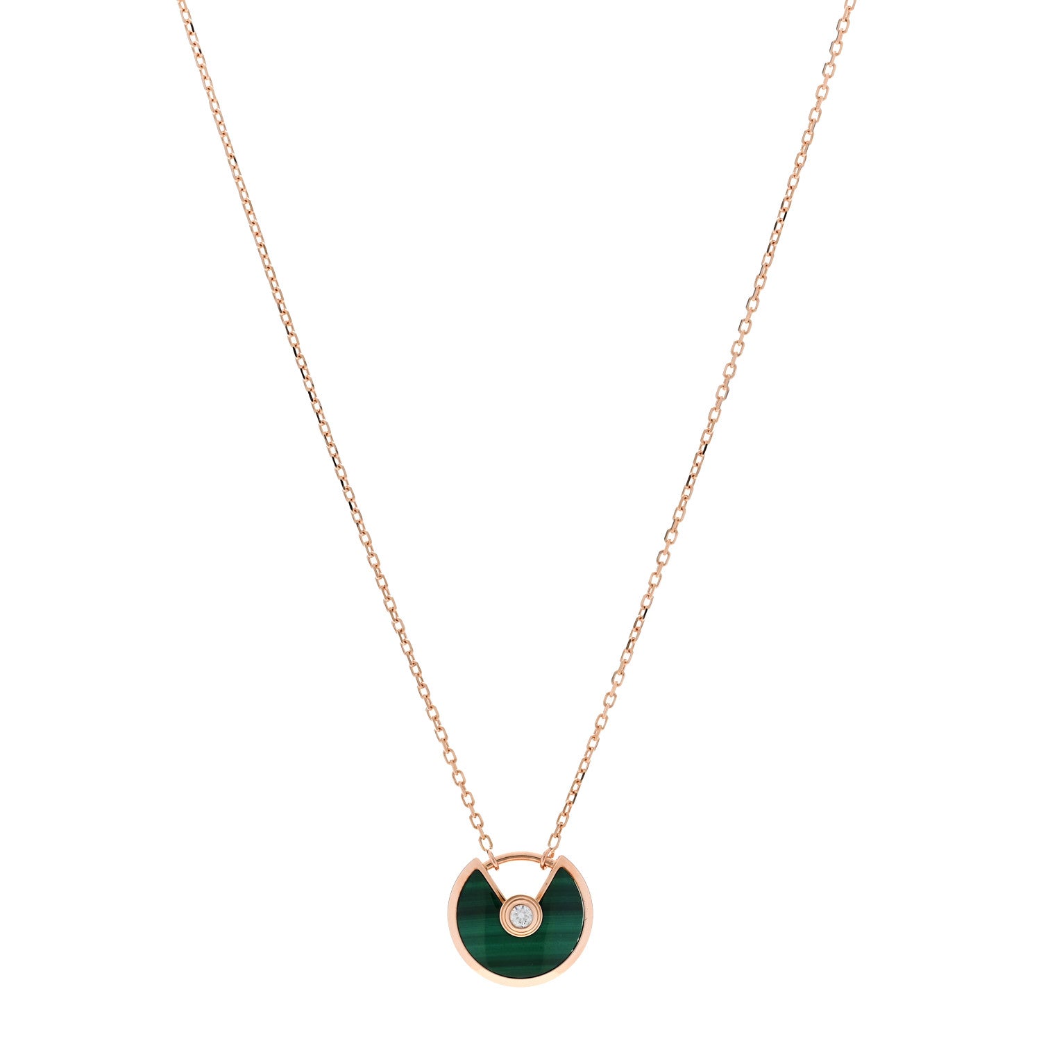 Cartier 18K Pink Gold Diamond Malachite XS Amulette de Cartier Pendant Necklace 1 of 6