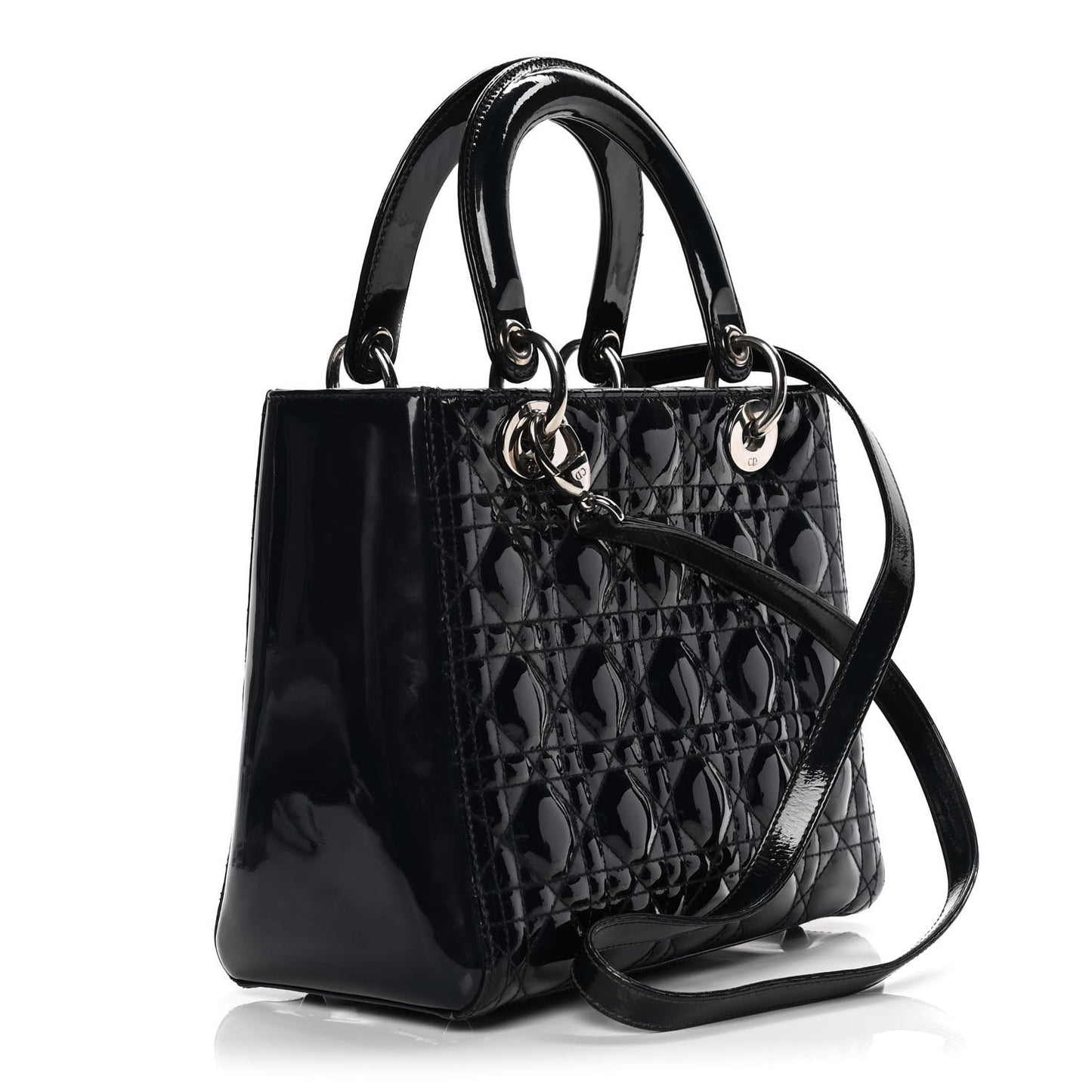 Patent Cannage Medium Lady Dior Navy Blue