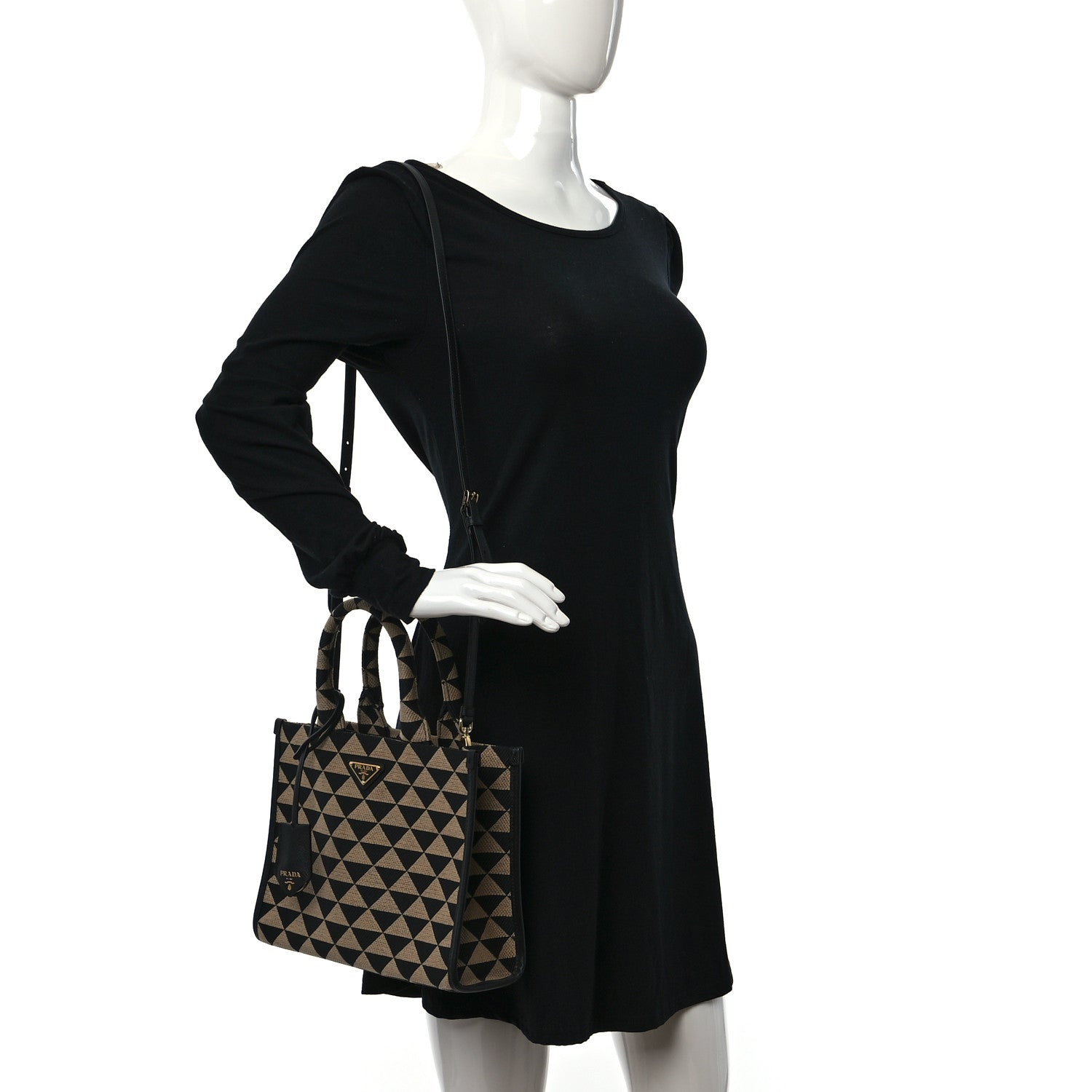 Prada Jacquard Saffiano Triangolo Symbole Embroidered Small Tote Black Corda 3 of 8