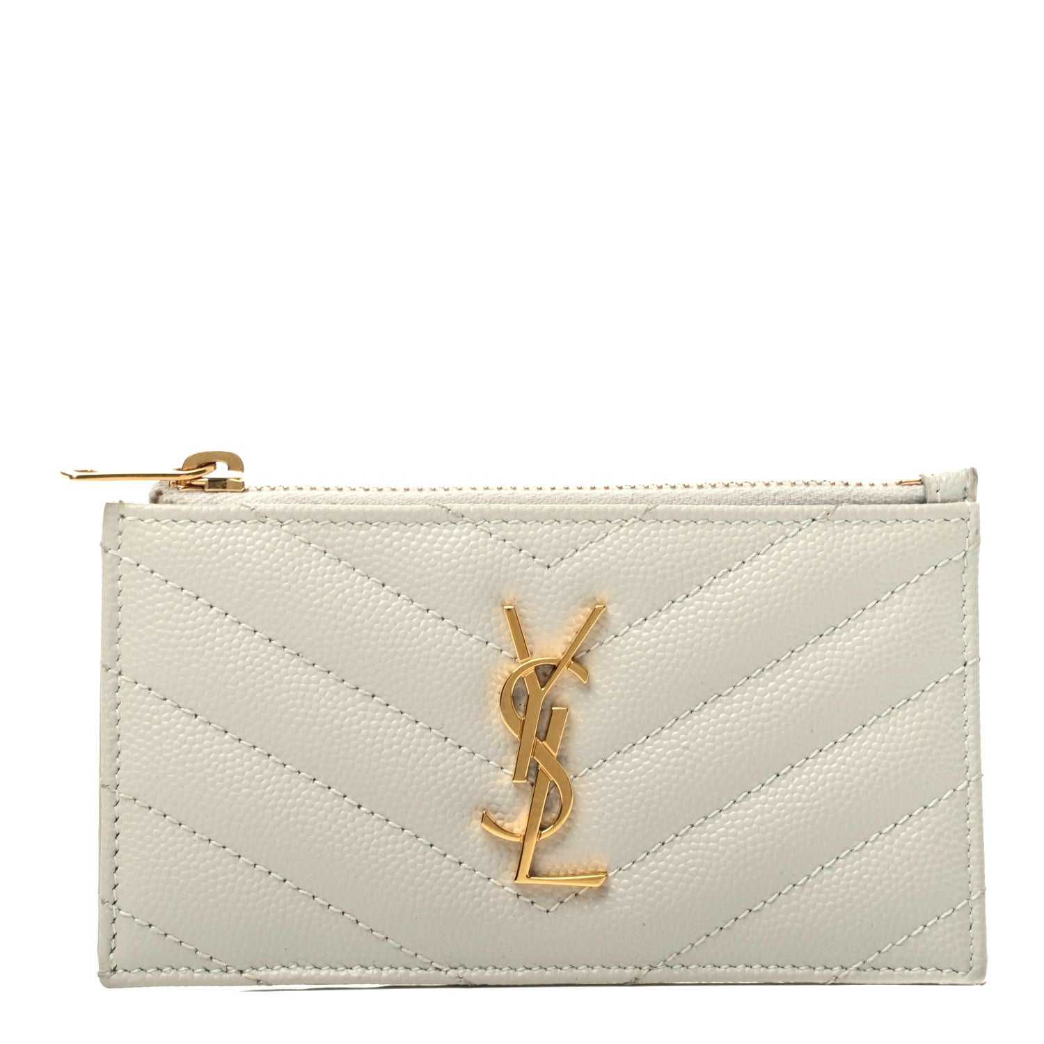 Saint Laurent Grain De Poudre Matelasse Chevron Monogram Fragments Zippered Card Case Crema Soft 1 of 8