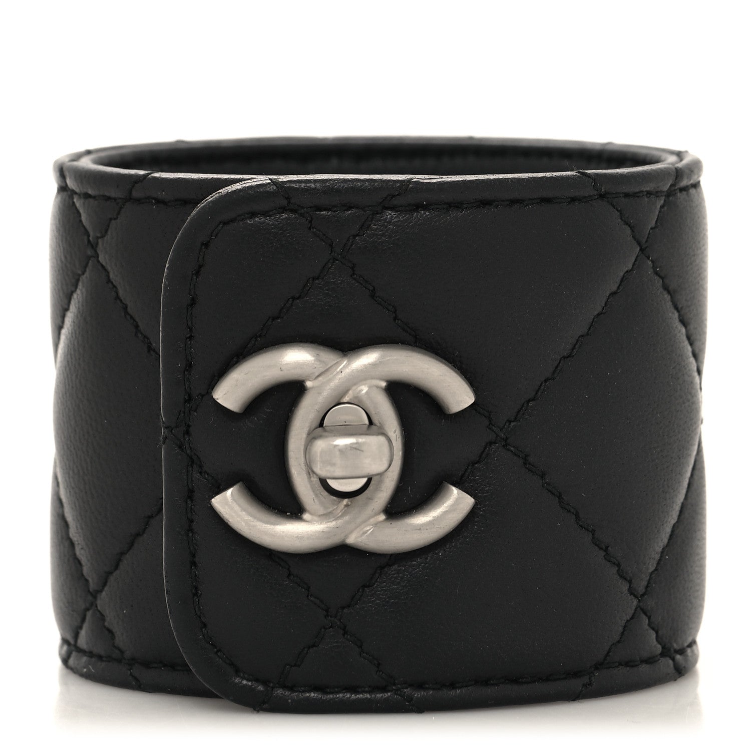 Chanel Lambskin Quilted CC Turnlock Cuff Bracelet S Black 1 of 5