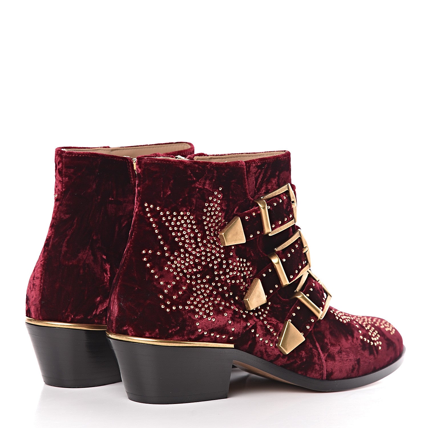 Chloe Velvet Studded Susanna Ankle Boots 36.5 Bordeaux 4 of 7