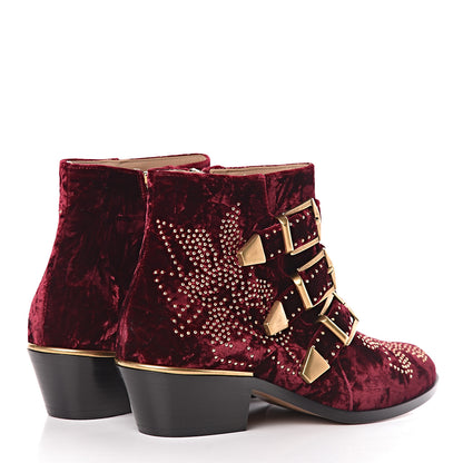Chloe Velvet Studded Susanna Ankle Boots 36.5 Bordeaux 4 of 7