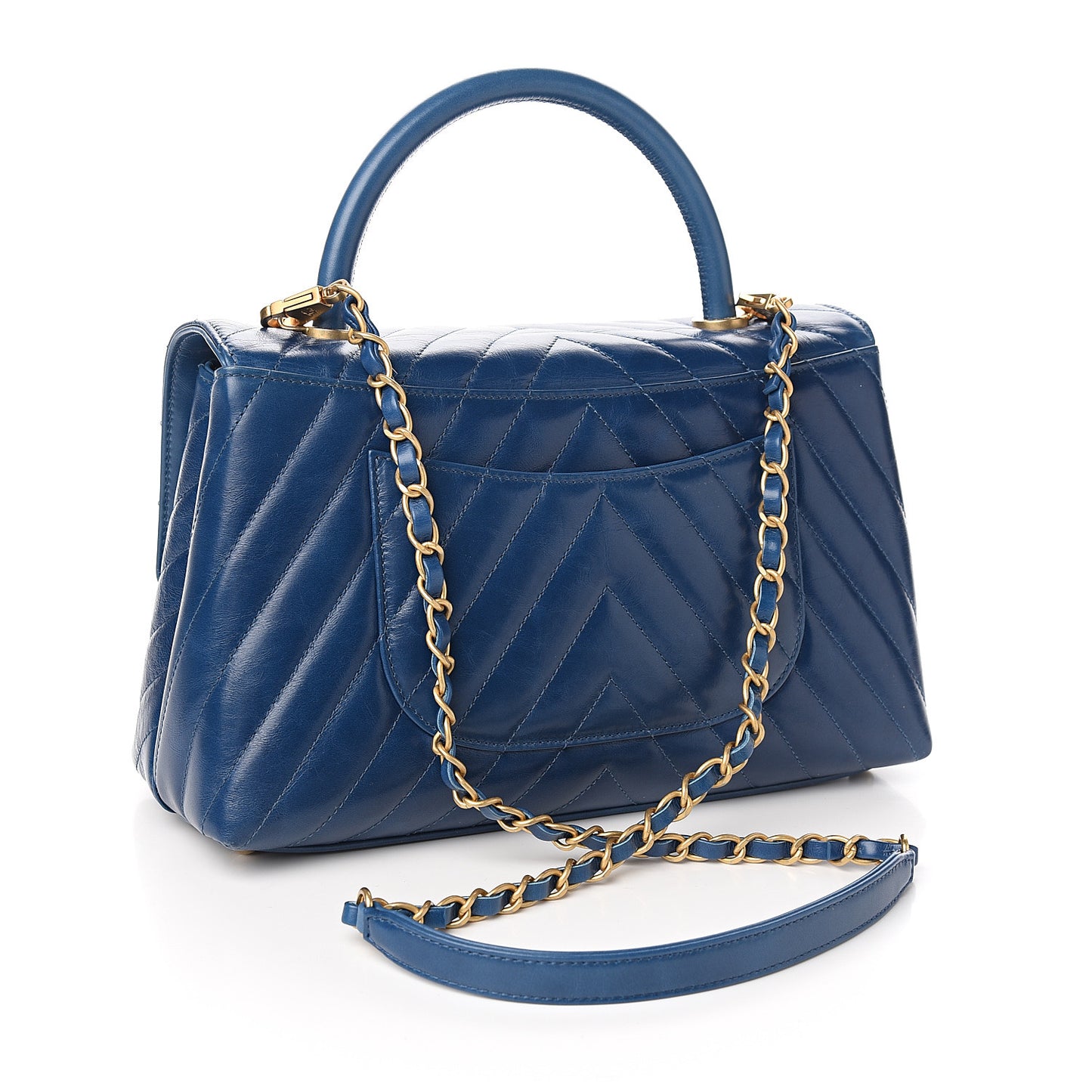 Calfskin Chevron Quilted Small Coco Handle Flap Blue