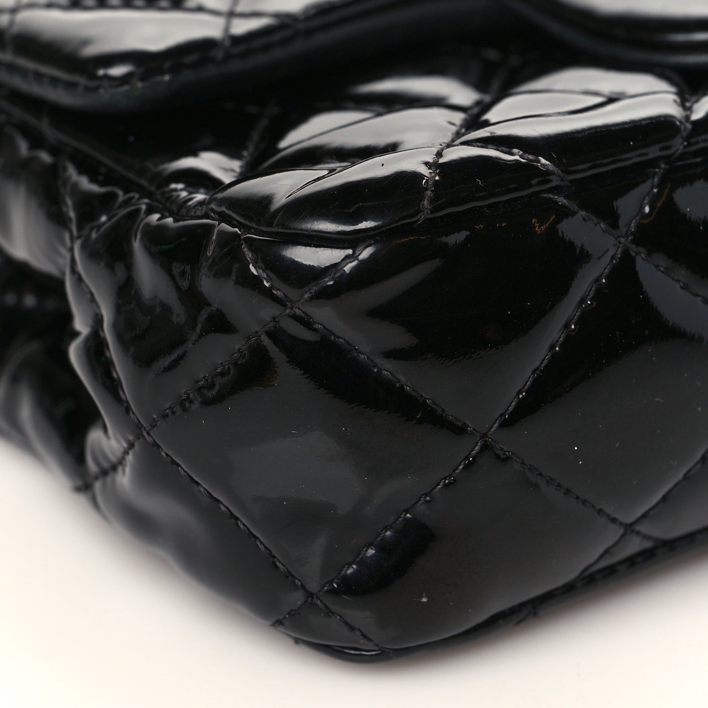 Patent Calfskin Quilted Extra Mini Rectangular Flap Black