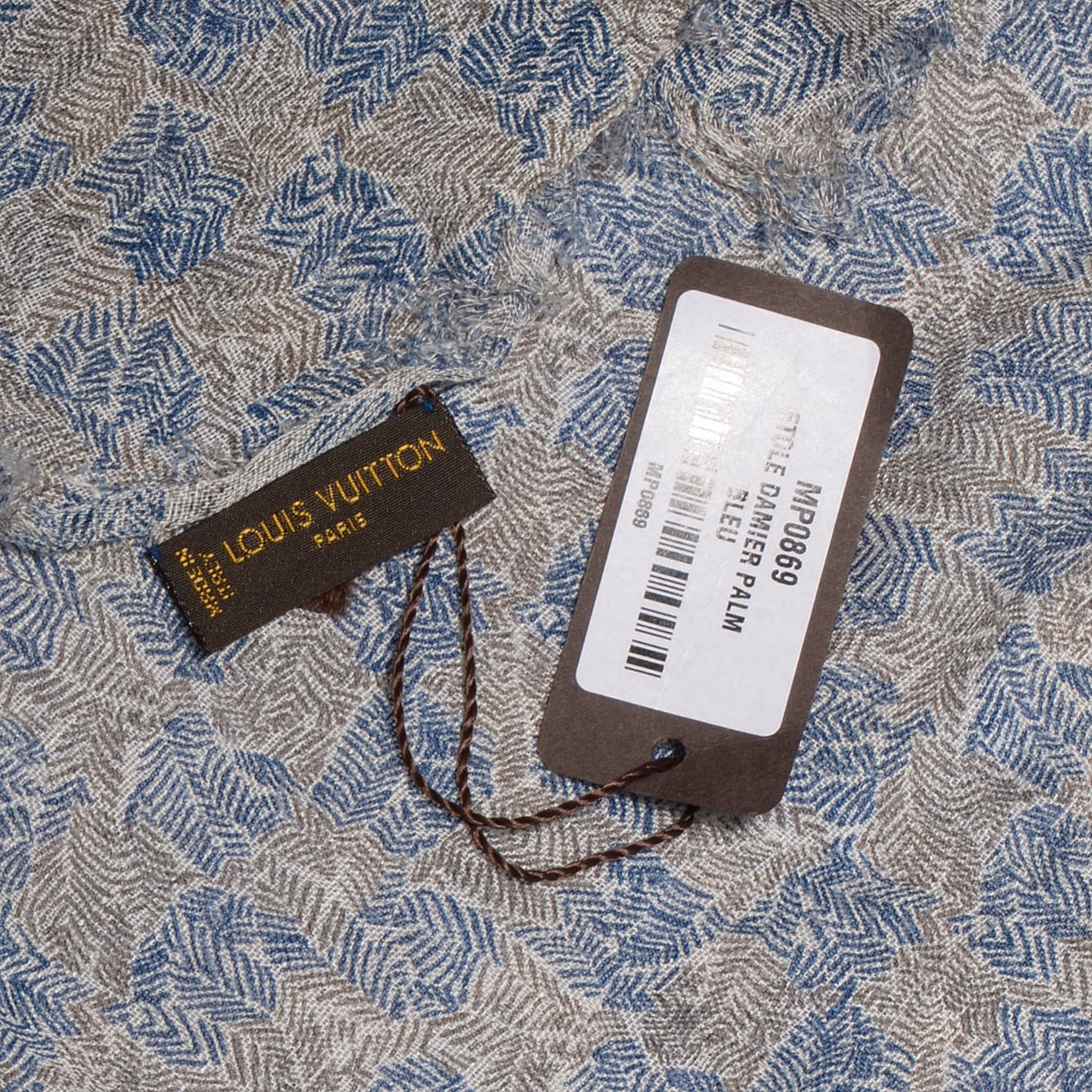 Cotton Linen Etole Damier Palm Stole Blue