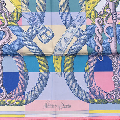 Hermes Silk Double Face Della Cavalleria Fine Scarf 90 Rose Bonbon Bleu Jaune 2 of 4