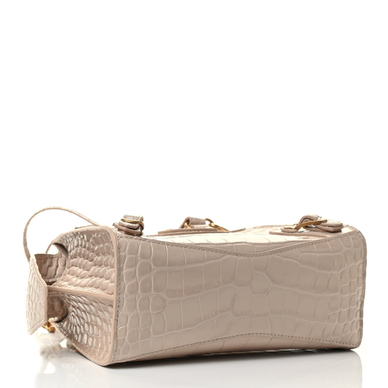 Balenciaga Shiny Supple Calfskin Crocodile Embossed Neo Classic Gold Hardware Mini City Light Beige 4 of 8