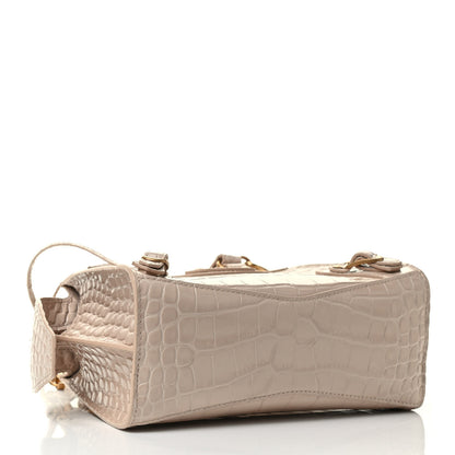 Balenciaga Shiny Supple Calfskin Crocodile Embossed Neo Classic Gold Hardware Mini City Light Beige 4 of 8
