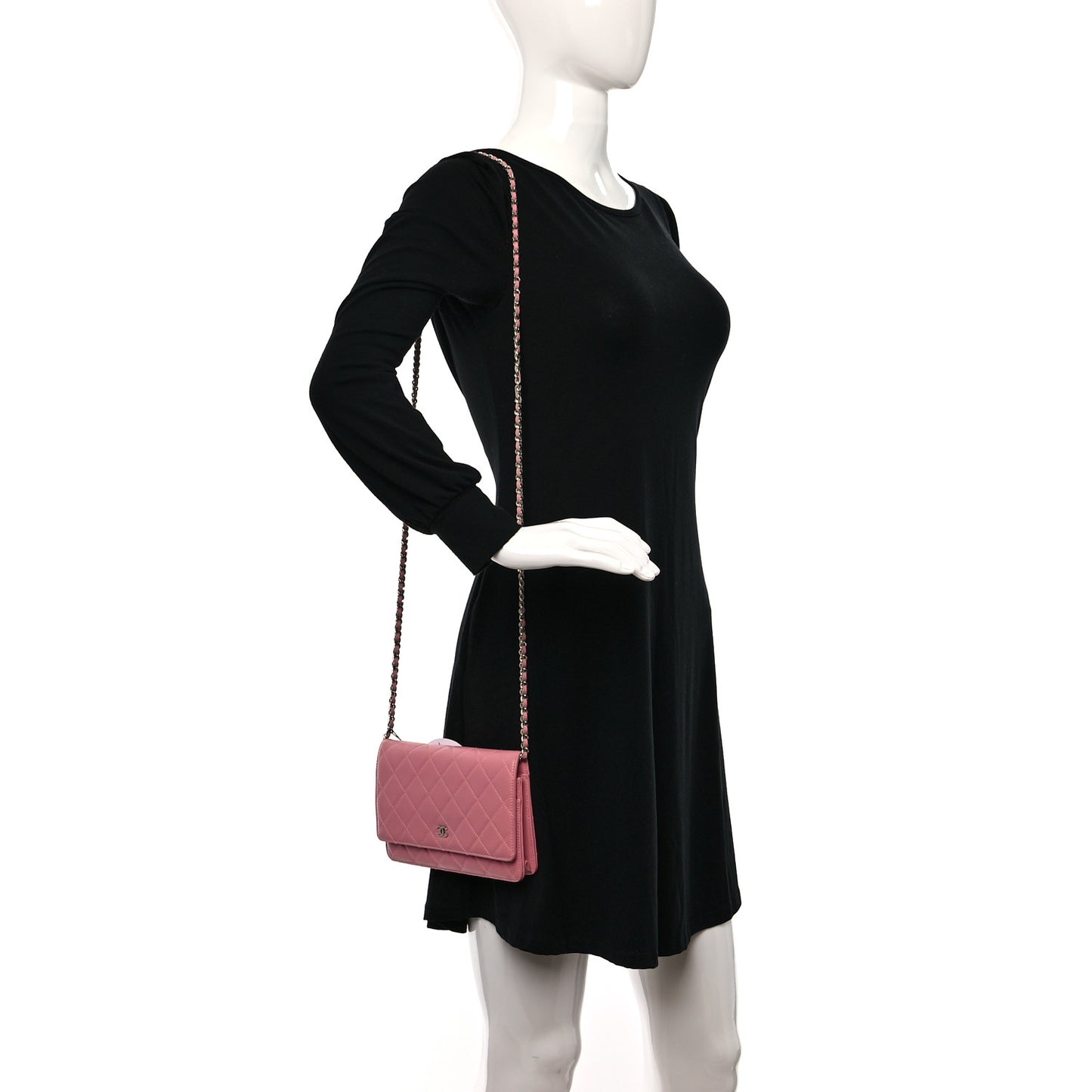 Lambskin Quilted Wallet On Chain WOC Pink