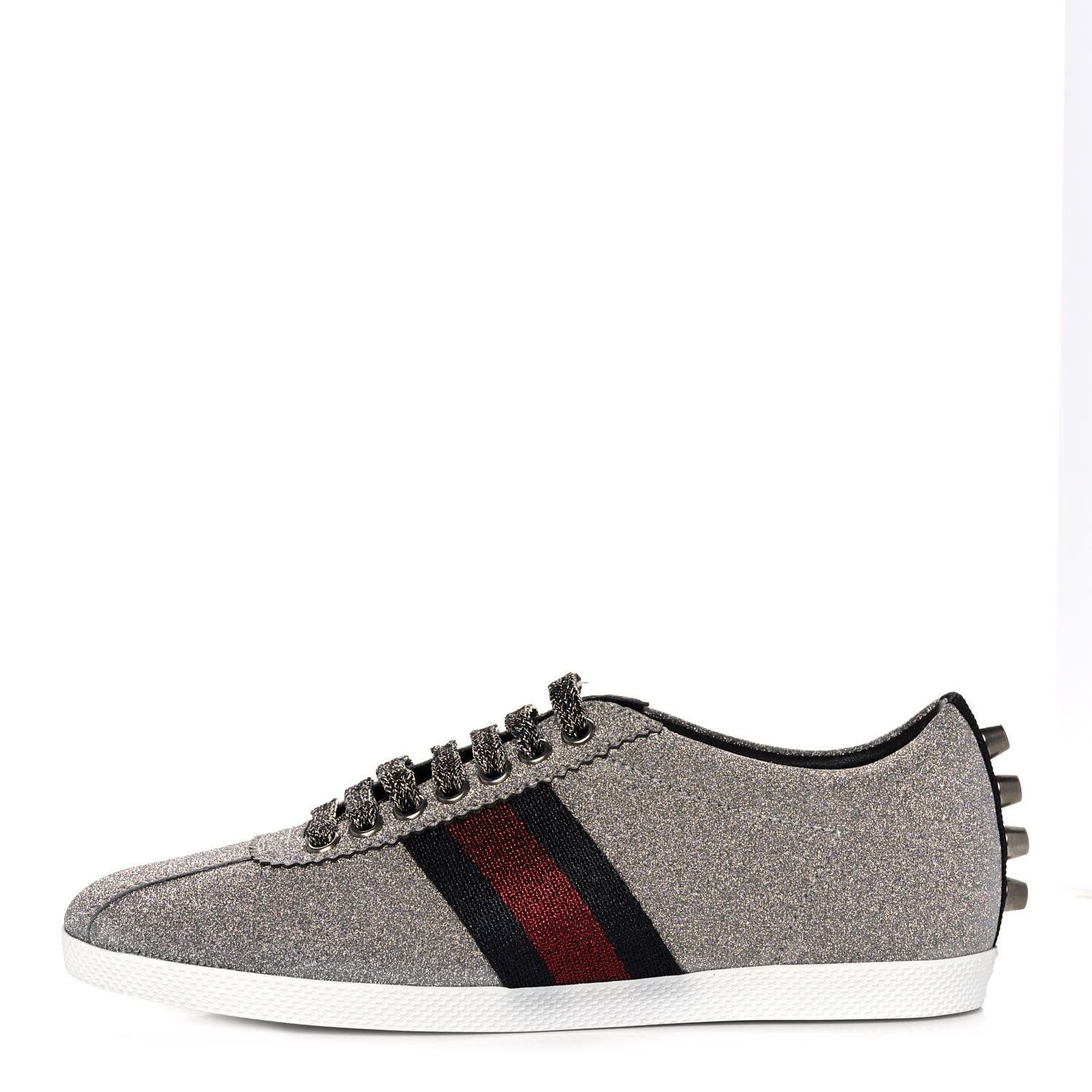 Gucci Glitter Fabric Studded Web Womens Sneakers 36.5 Silver 1 of 9