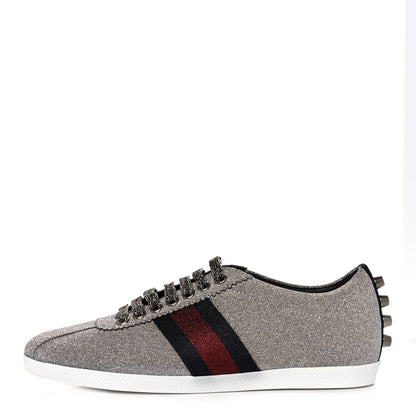 Gucci Glitter Fabric Studded Web Womens Sneakers 36.5 Silver 1 of 9