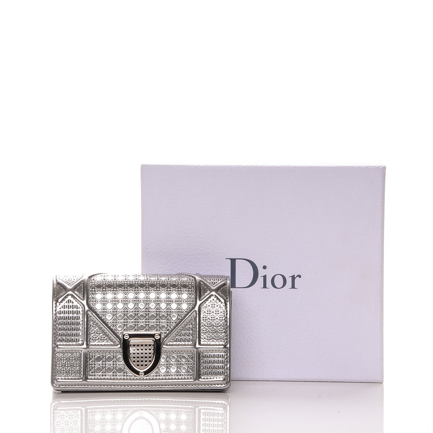 Christian Dior Metallic Patent Micro-Cannage Baby Diorama Flap Bag Silver 8 of 8