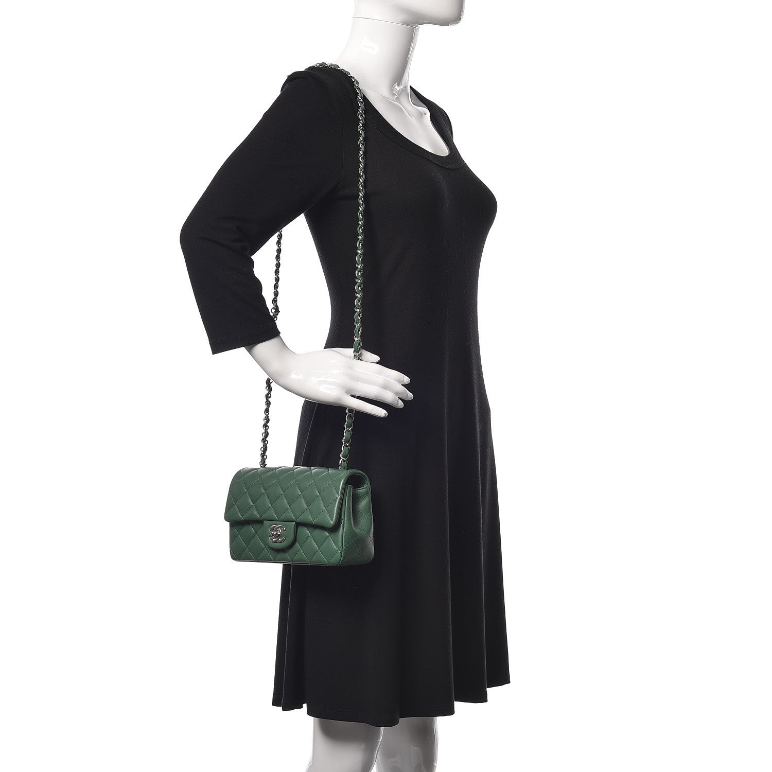 Chanel Lambskin Quilted Mini Rectangular Flap Green 2 of 9