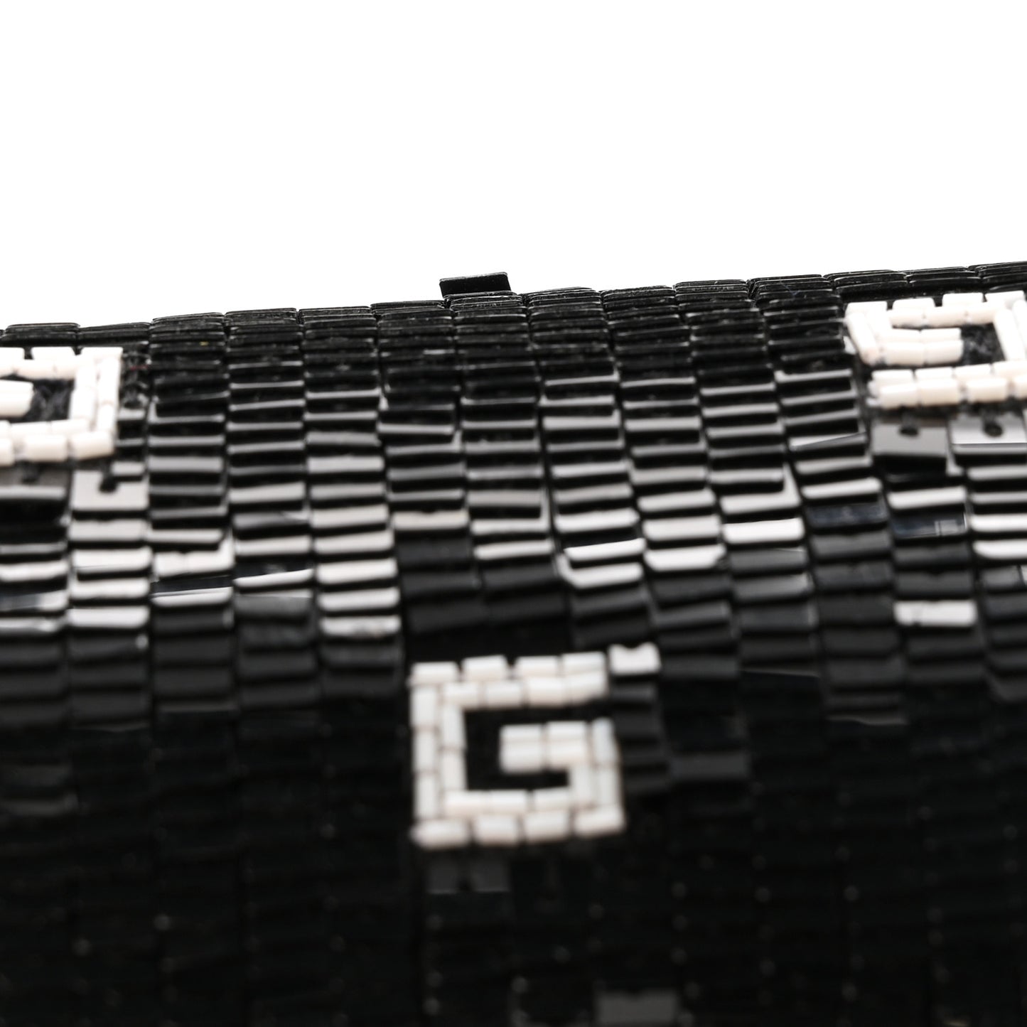 Sequin Lizard Embossed GG Mini Bamboo 1947 Top Handle Chain Bag Black White