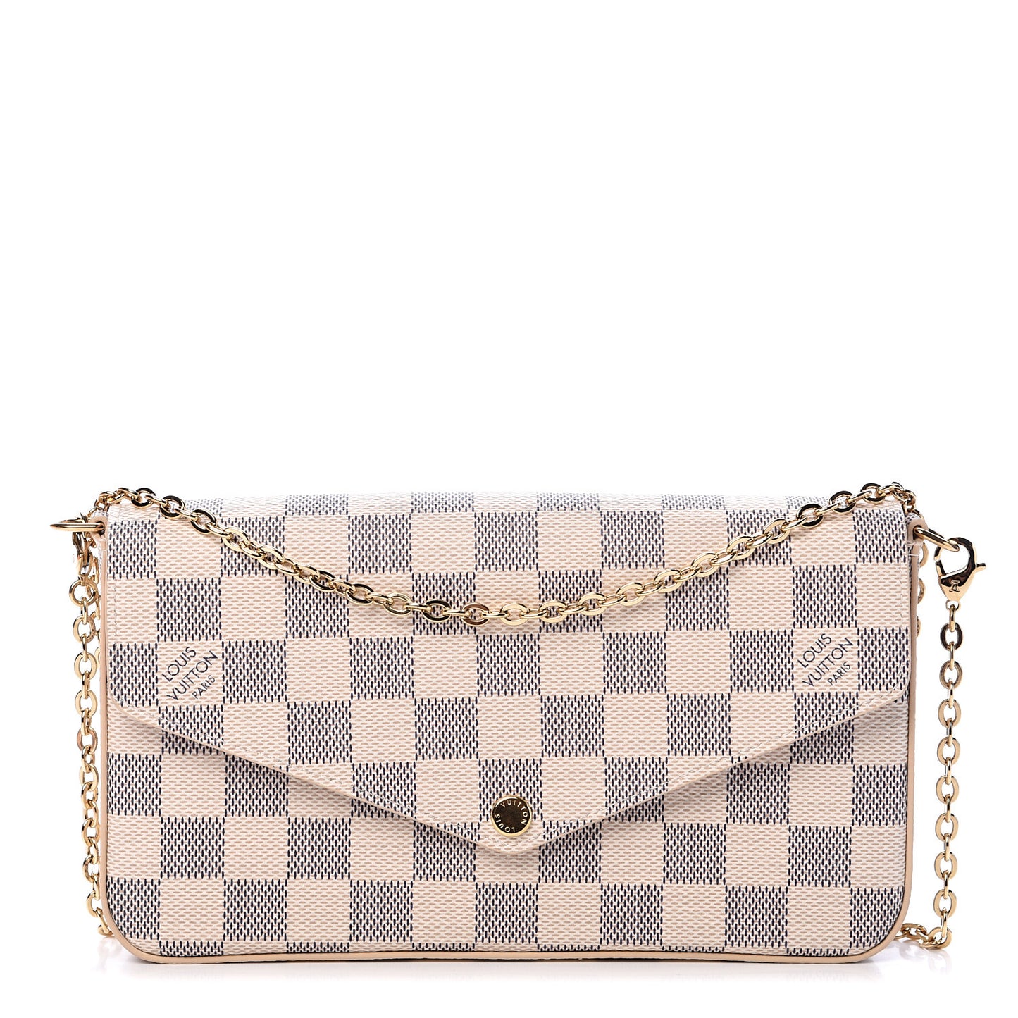 Damier Azur Pochette Felicie Chain Wallet Rose Ballerine