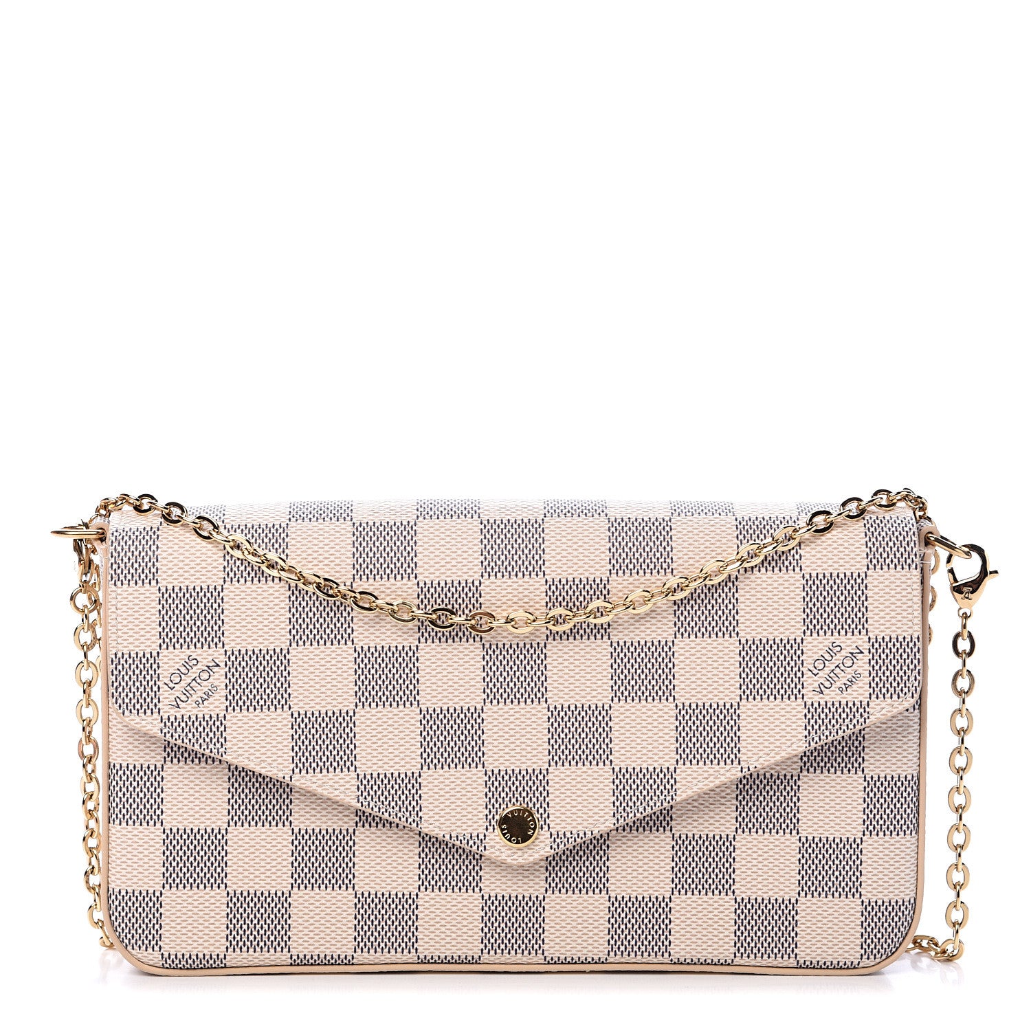 Louis Vuitton Damier Azur Pochette Felicie Chain Wallet Rose Ballerine 1 of 12