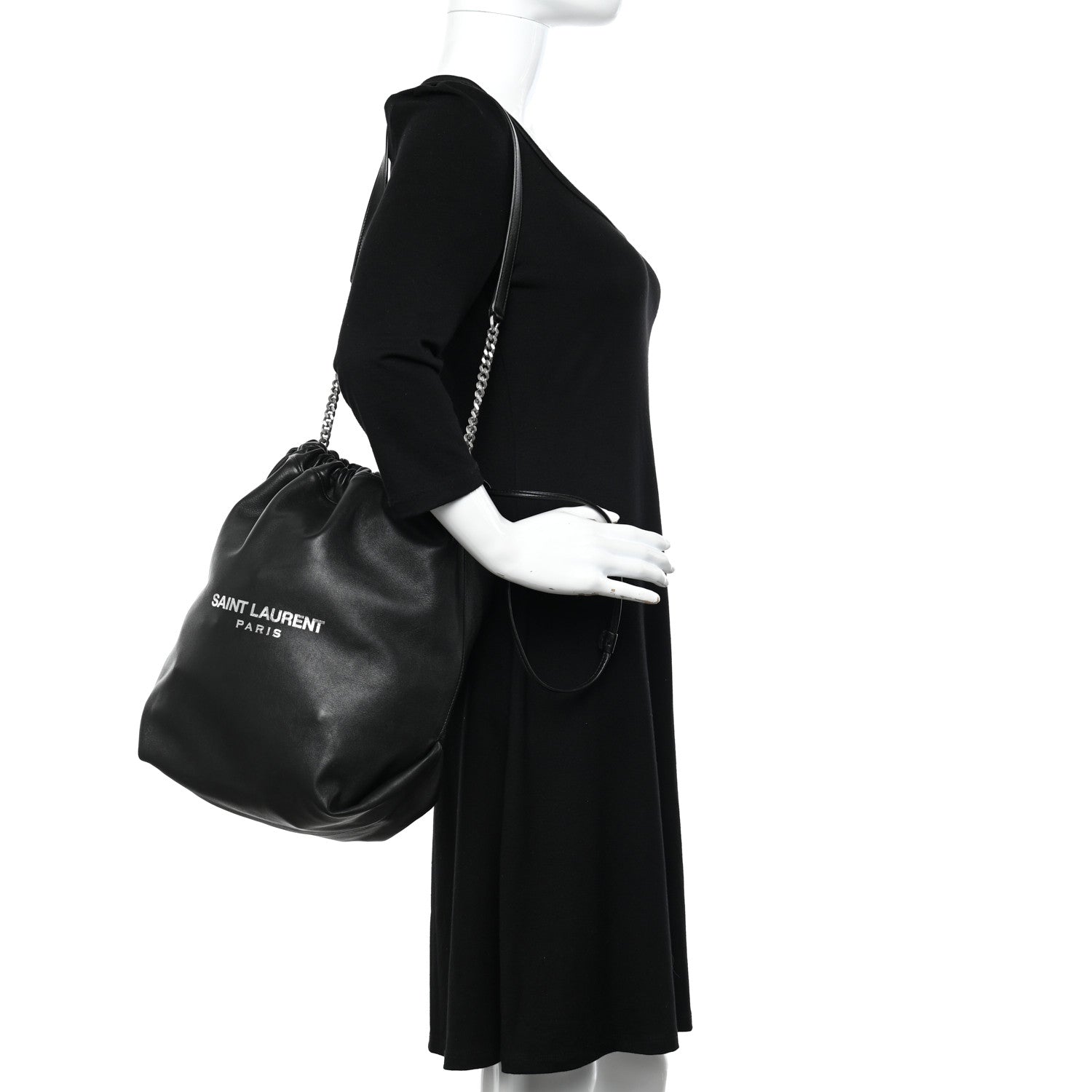 Saint Laurent Lambskin Teddy Drawstring Bag Black 2 of 11
