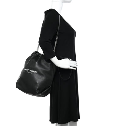 Saint Laurent Lambskin Teddy Drawstring Bag Black 2 of 11