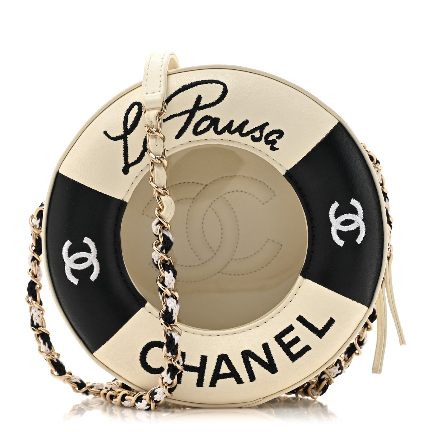 Lambskin Coco Lifesaver Round Bag Black White