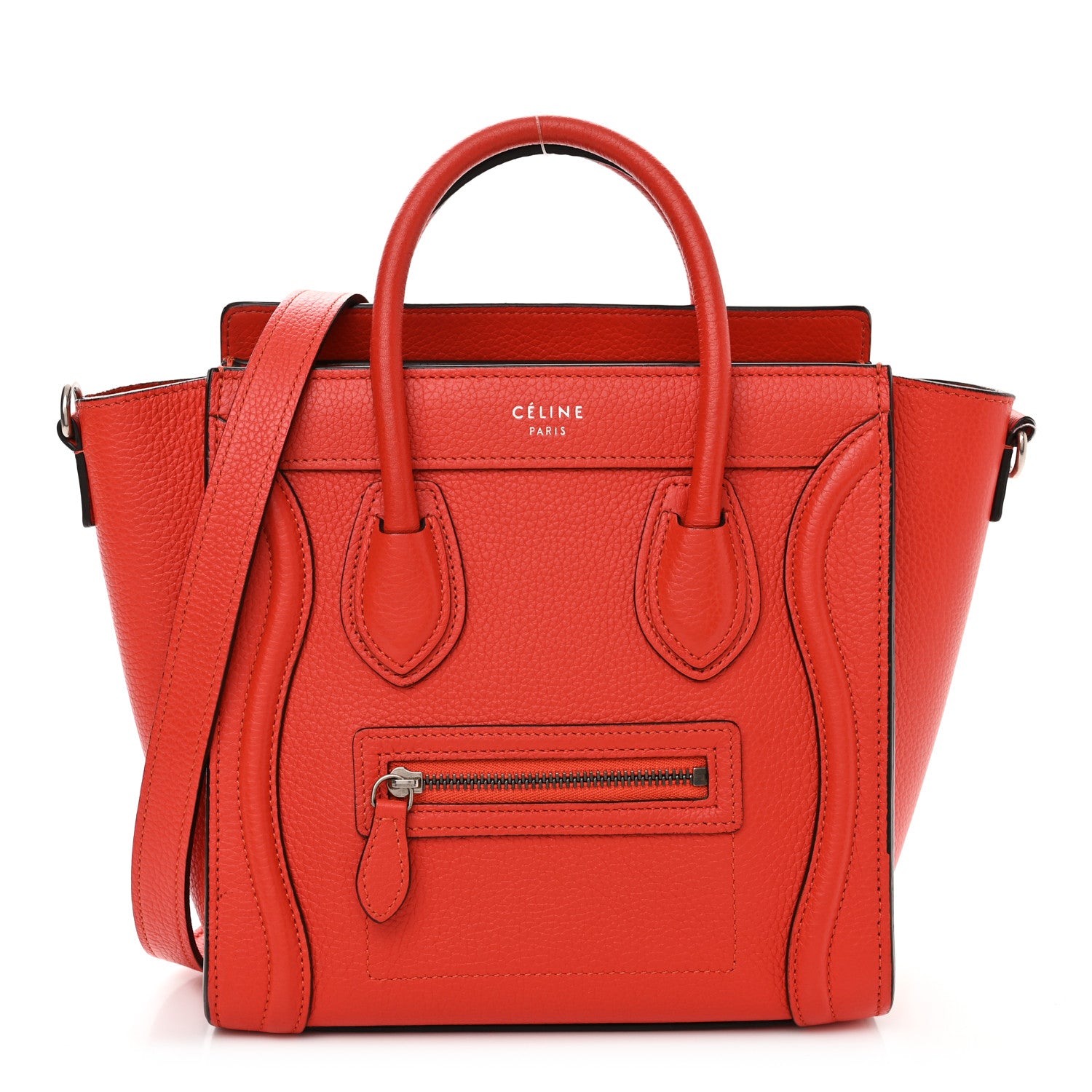 Celine Drummed Calfskin Nano Luggage Vermillion 1 of 15