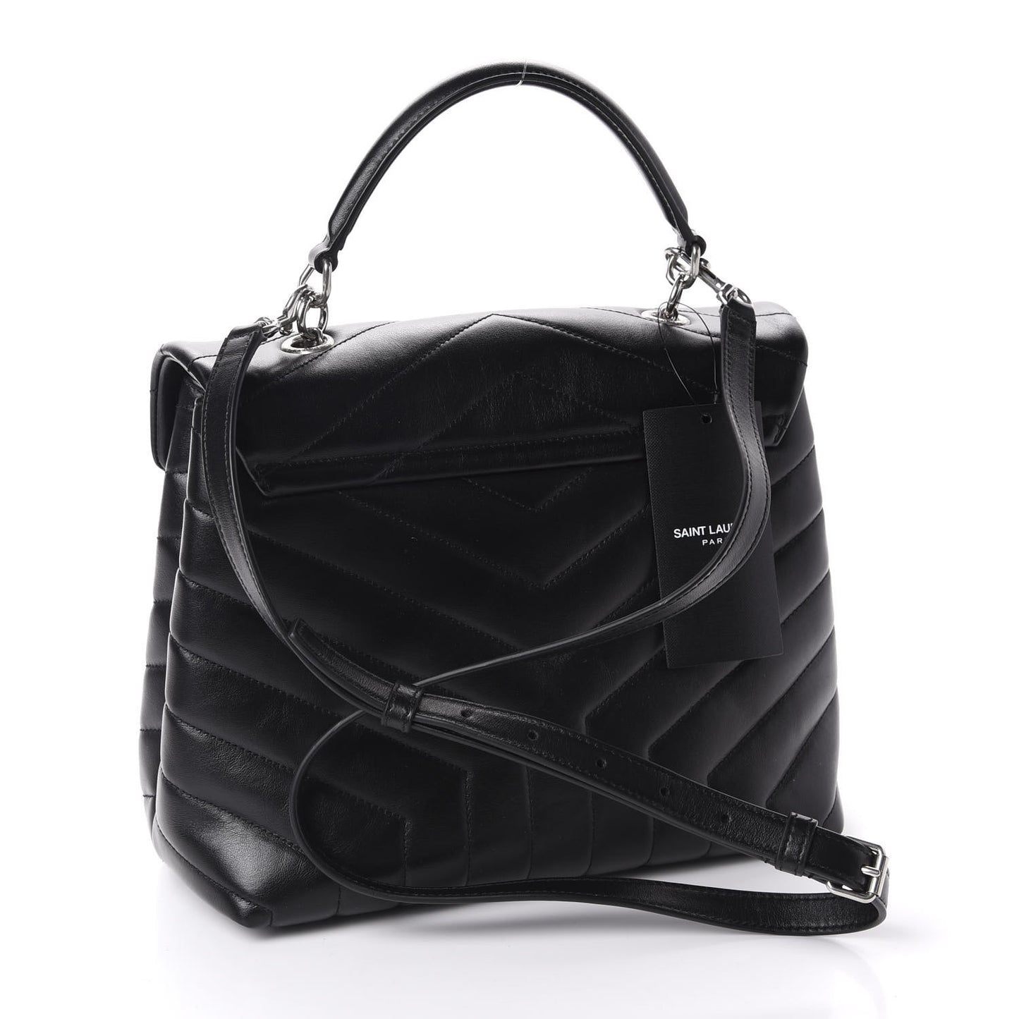 Calfskin Y Quilted Monogram Medium Loulou Satchel Black