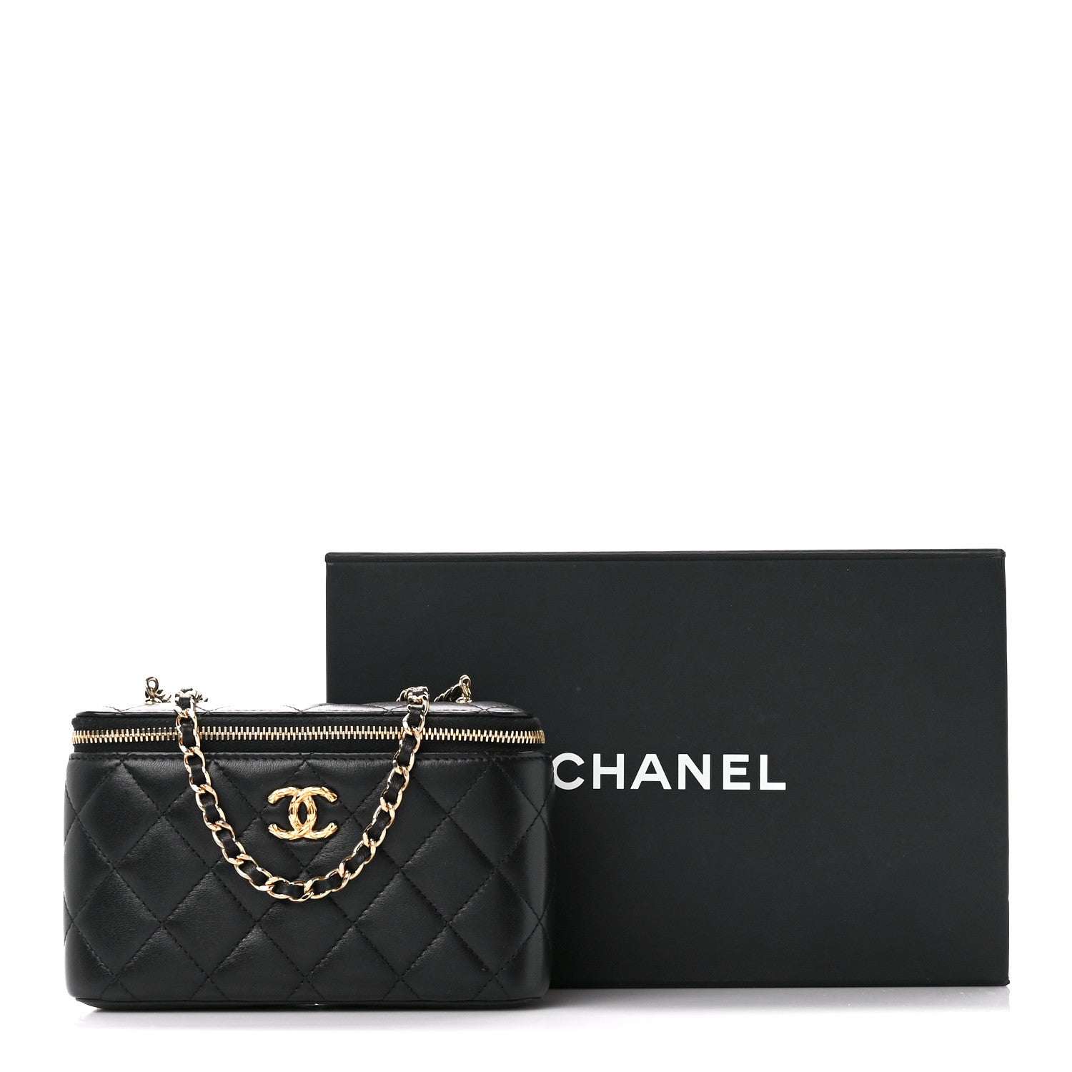Chanel Lambskin Quilted Resin Vanity Case With Chain Black 12 of 12