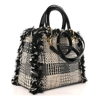 Christian Dior Tweed Fringe Medium Lady Dior White Black 3 of 10