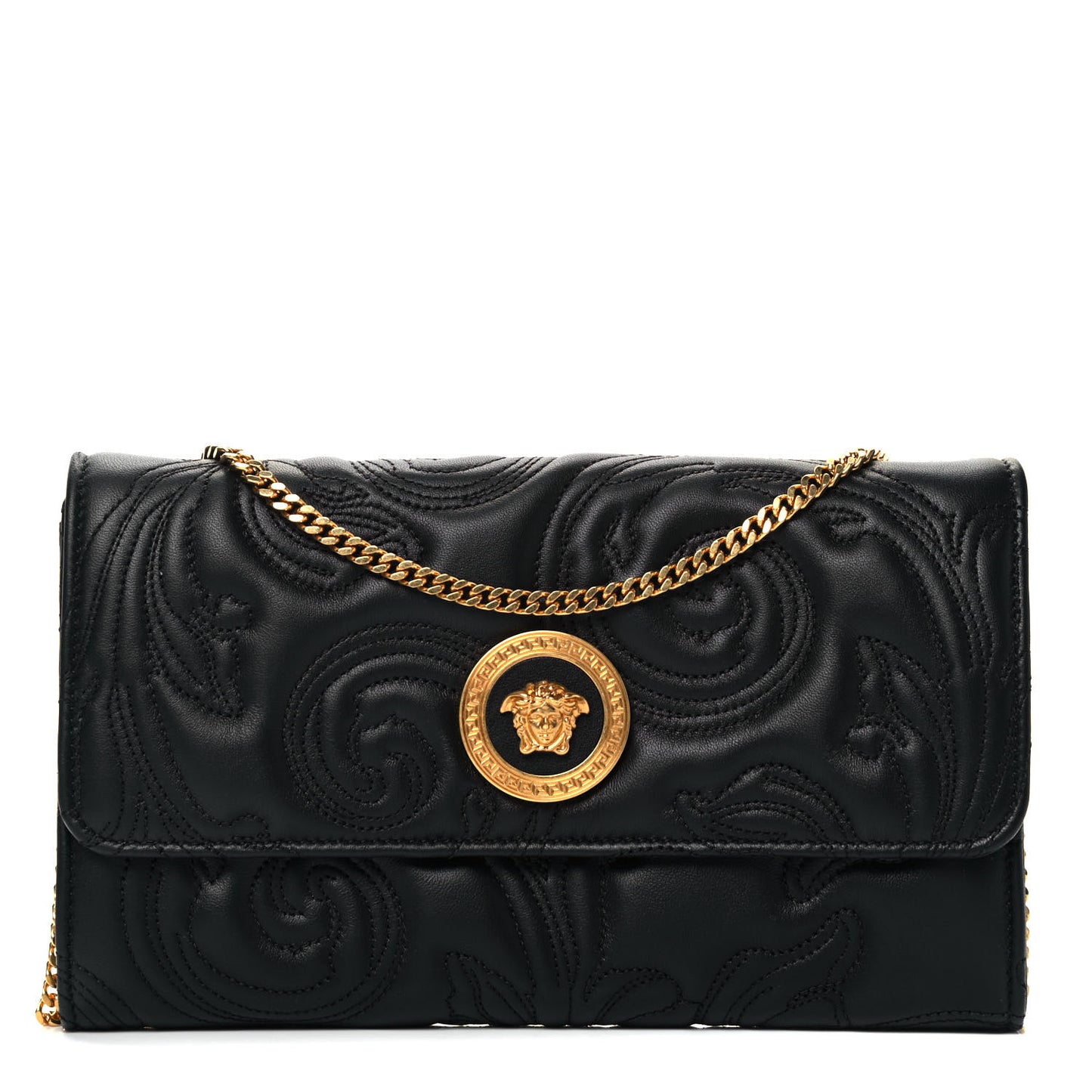 Nappa Barocco Quilted Medusa Wallet On Chain Crossbody Black