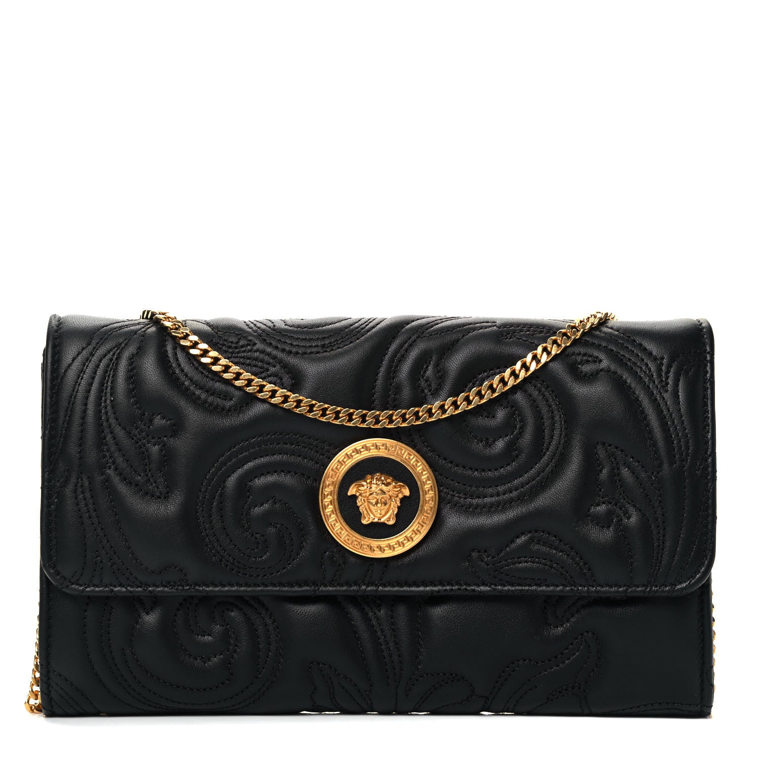 Versace Nappa Barocco Quilted Medusa Wallet On Chain Crossbody Black 1 of 9