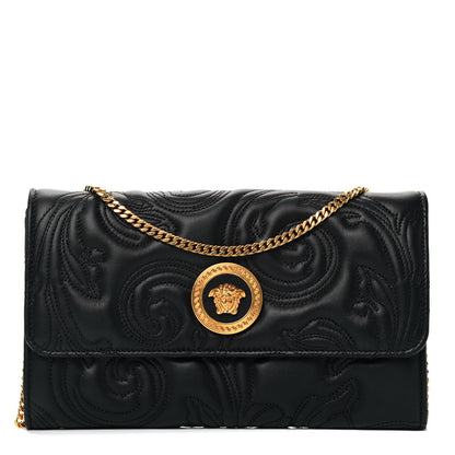Versace Nappa Barocco Quilted Medusa Wallet On Chain Crossbody Black 1 of 9