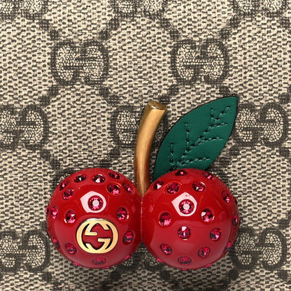 Gucci GG Supreme Monogram Cherry Embellished Card Case Wallet Hibiscus Red 8 of 8