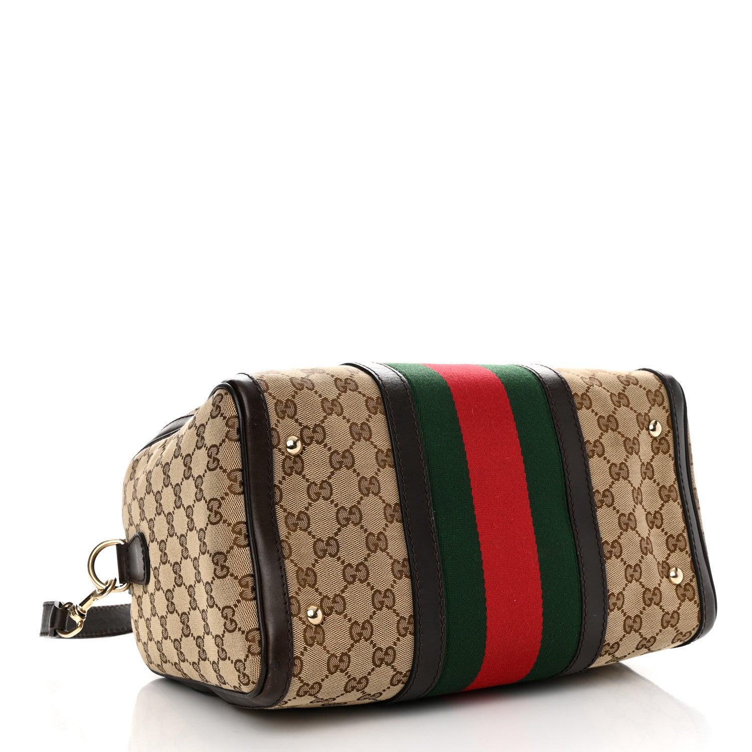 Gucci Monogram Selleria Calfskin Vintage Web Medium Boston Beige Ebony Cocoa 4 of 21