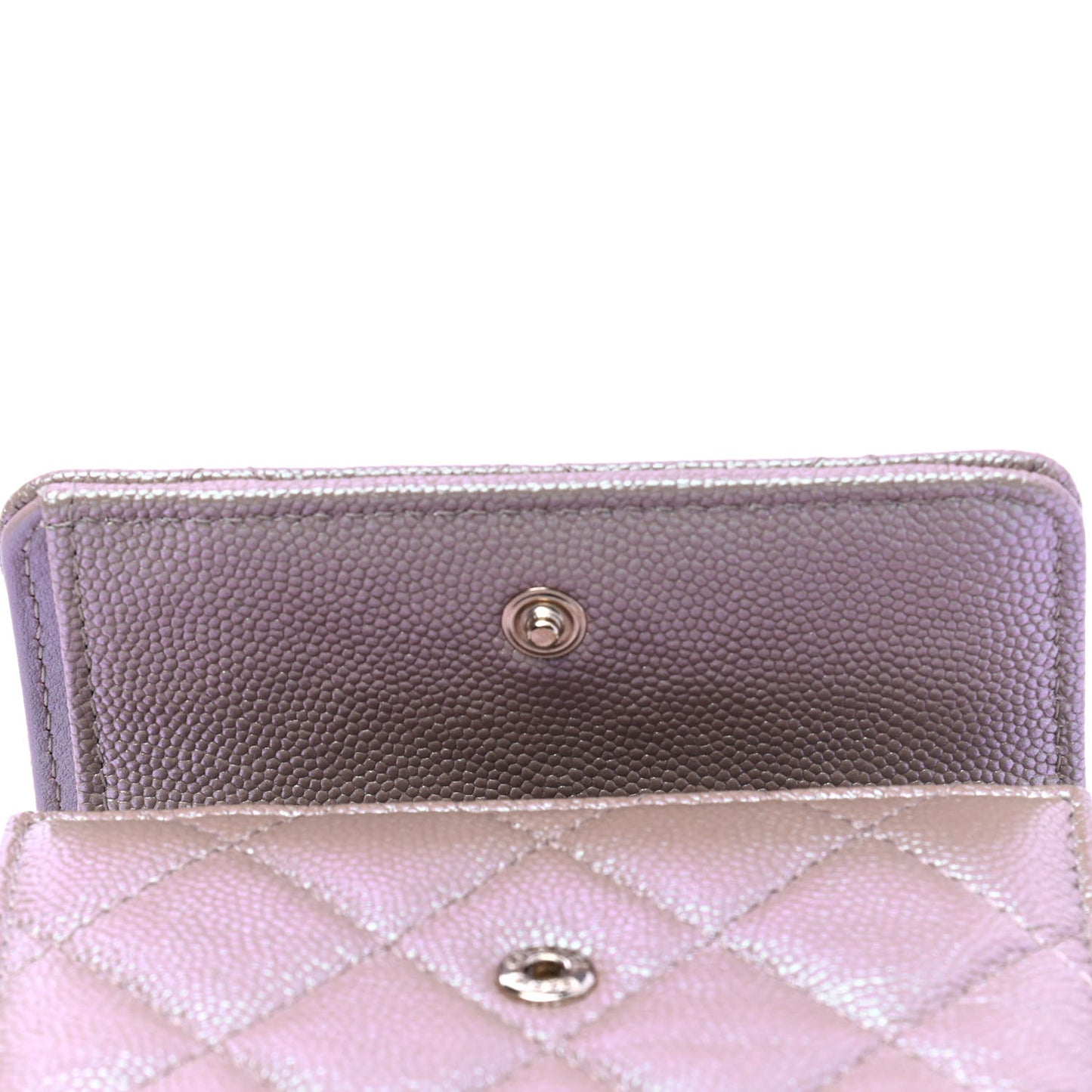 Iridescent Caviar Quilted Small Flap Wallet Beige