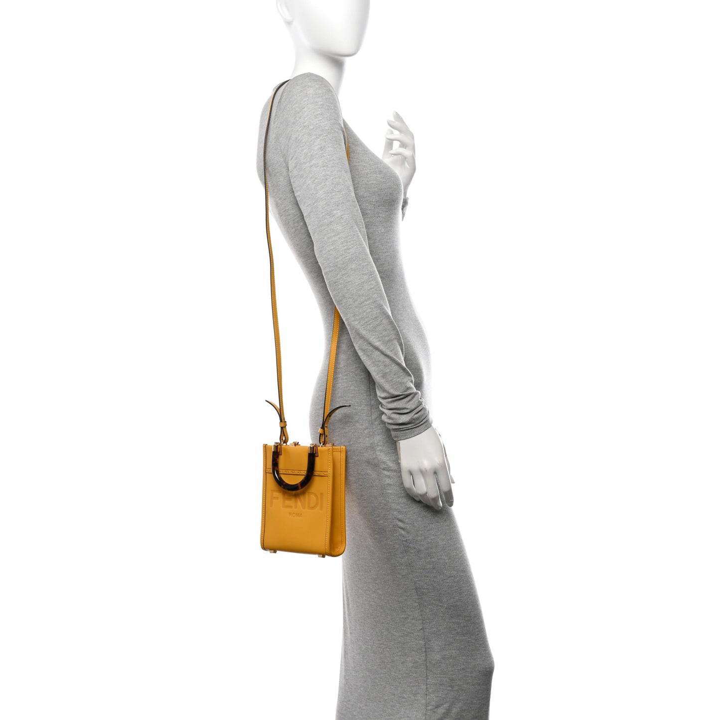 Vitello King Plexiglass Logo Embossed Mini Fendi Sunshine Shopper Tote Mimosa