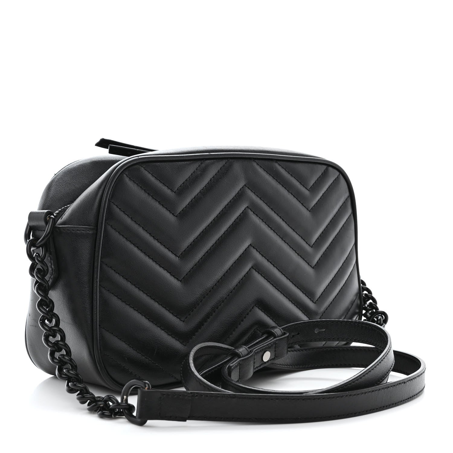 Gucci Calfskin Matelasse Monochrome Small GG Marmont Chain Shoulder Bag Black 3 of 12