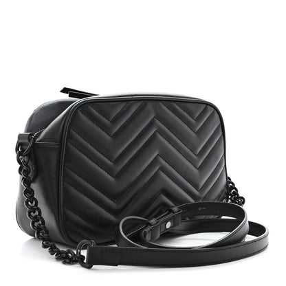 Gucci Calfskin Matelasse Monochrome Small GG Marmont Chain Shoulder Bag Black 3 of 12