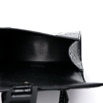 Balenciaga Shiny Calfskin Monochrome Crocodile Embossed Hourglass Top Handle Bag XS Black 4 of 11